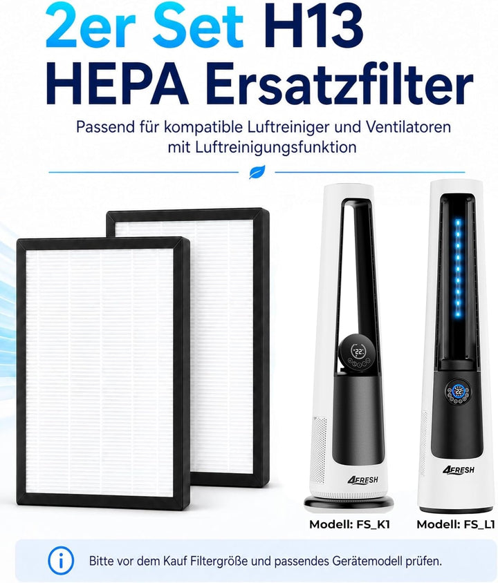 2 Stück H13 HEPA Filter, Hochleistungs-Schwebstofffilter, Luftreiniger Filter, Airpurifier, Ersatzfi