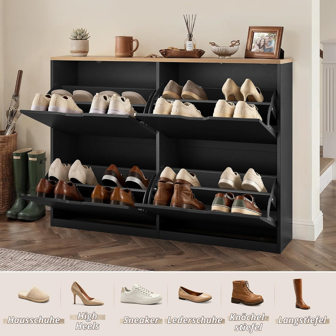 LUE BONA Schuhschrank mit 4 Flip-Klappen,Schuhschrank Schmal 23 cm Tiefe,Schuhkipper Geschlossen mit