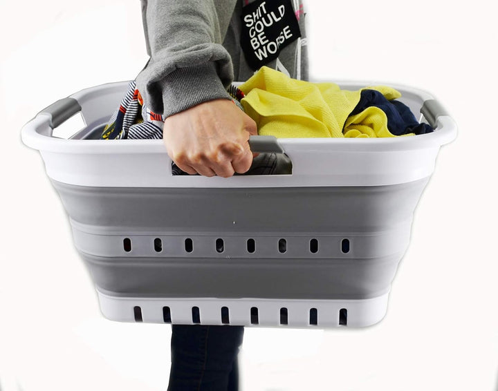 SAMMART 2er-Set - 30L zusammenklappbarer Kunststoff-Wäschekorb - Faltbarer Pop-Up-Aufbewahrungsbehäl