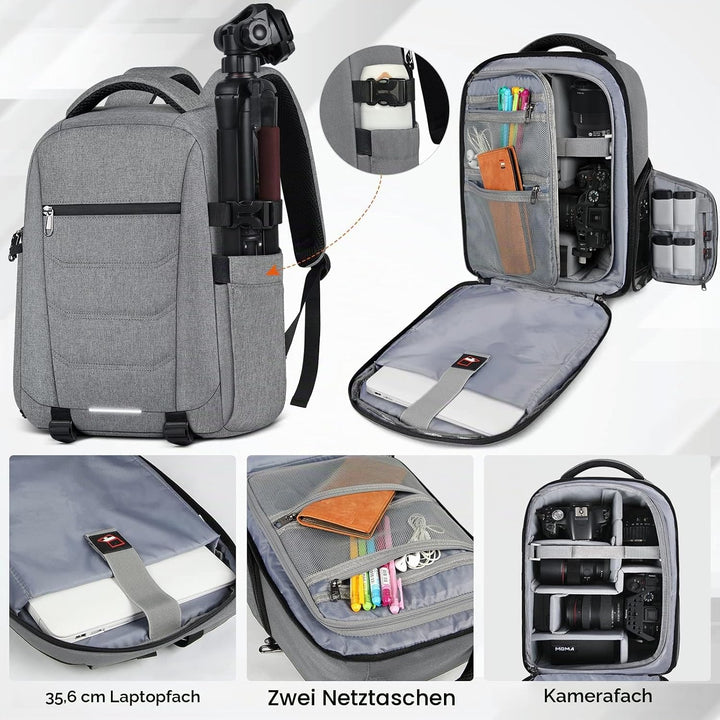 RAINSMORE Kamerarucksack Gross – Kameratasche Spiegelreflex für Fotografen, kamerarucksack mit 14 Zo