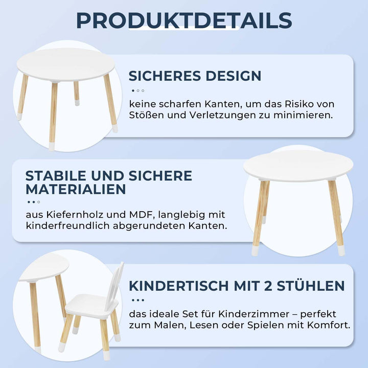 Rebecca Mobili Kindertisch Und Stühle Set, Kindertisch Mit Stühlen, Weiss Braun, MDF Kiefer, Für Kin