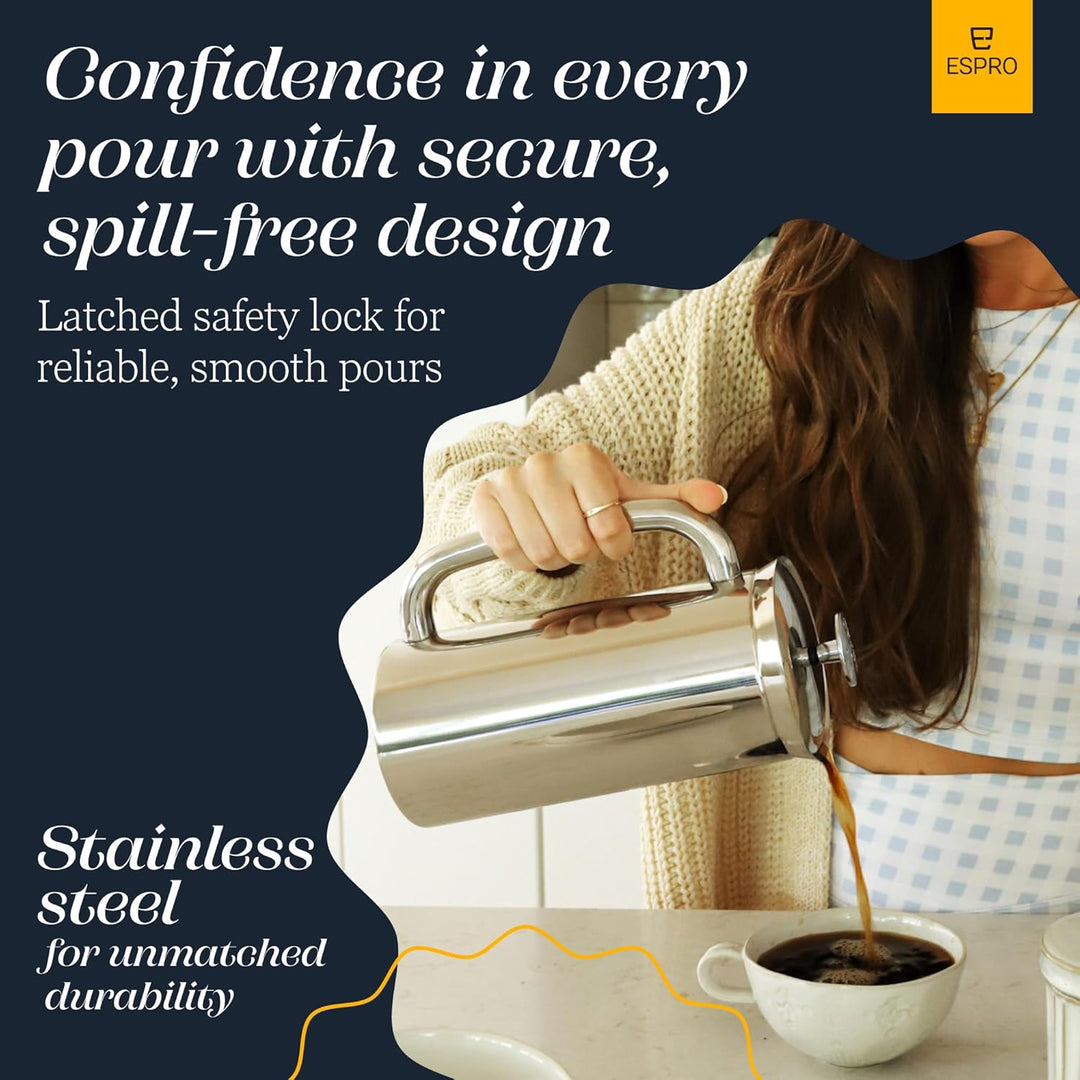 ESPRO P7 French Press Kaffeebereiter – Doppelwandig isoliert aus Edelstahl mit Mikrofilter, 950 ml,