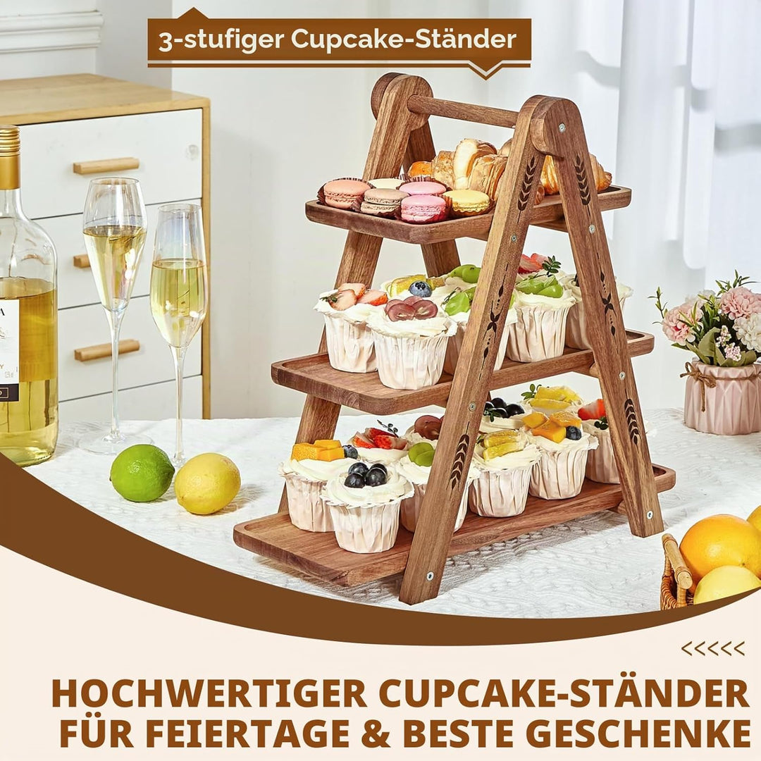 DUJUST Cupcake Ständer Holz für 24 Cupcakes, Tortenständer 3 Etagen mit lebensmittelechter Oberfläch
