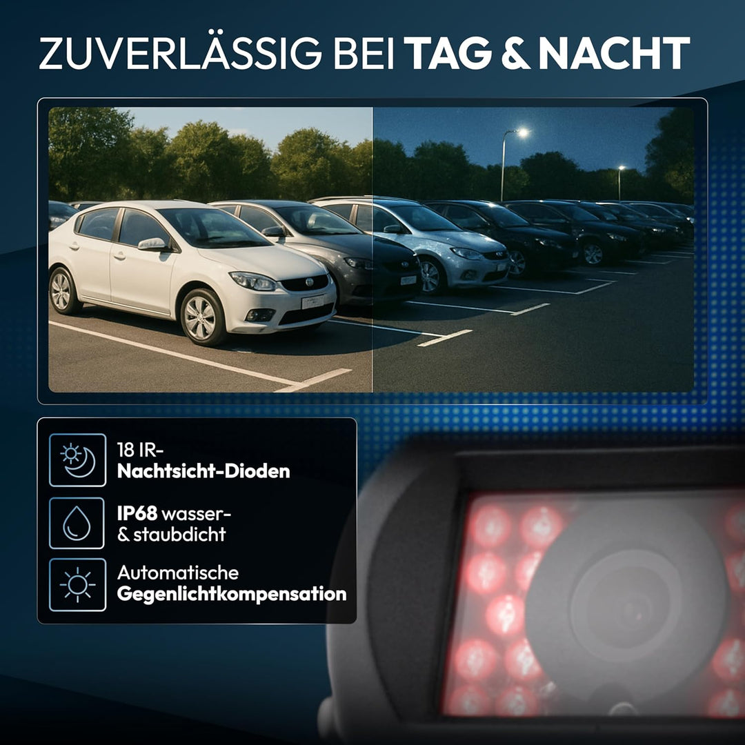 VSG24 Rückfahrkamera 7" Camper-Set inkl. Kamera, Monitor, Kabel - Wasserdicht Nachtsicht 12V-24V Ein