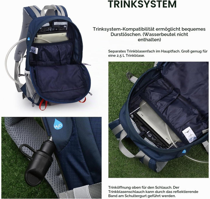 Mountaintop 20L Wanderrucksack Herren Damen Reiserucksack Blau mit Orange, Blau mit Orange