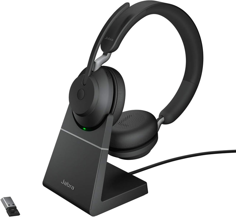 Jabra Evolve2 65 Wireless PC Headset with Charging Stand – Noise Cancelling UC Certified Stereo Head