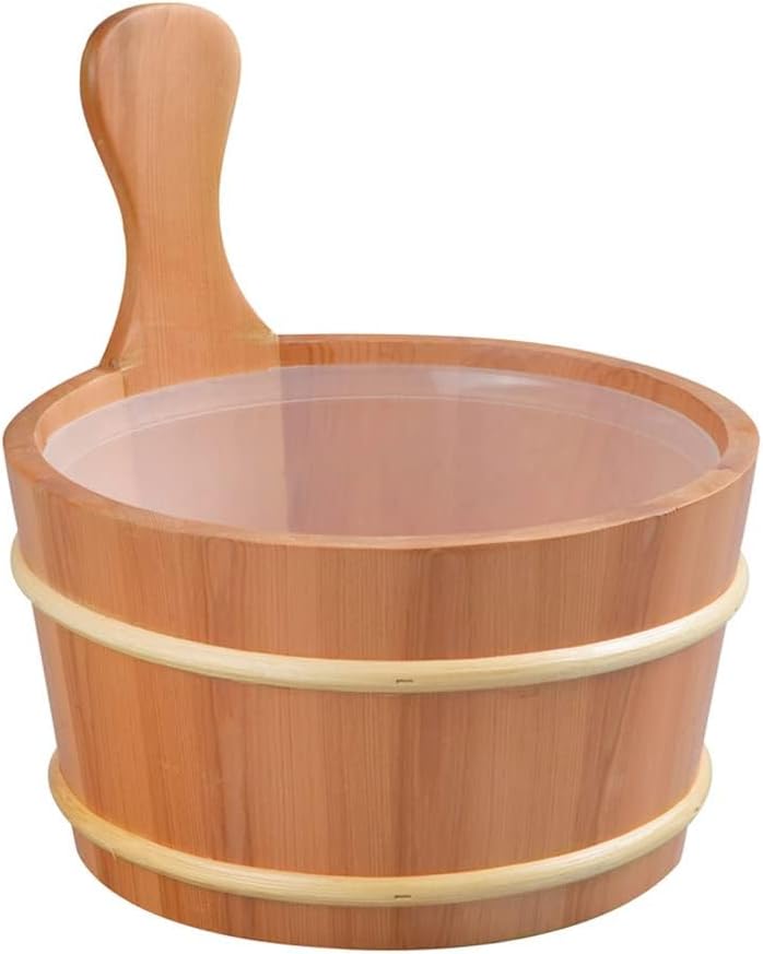 MaReba24 Saunakübel und Kelle aus Red Cedar Holz mit Auslaufschutz - Saunaeimer Saunaset Saunazubehö