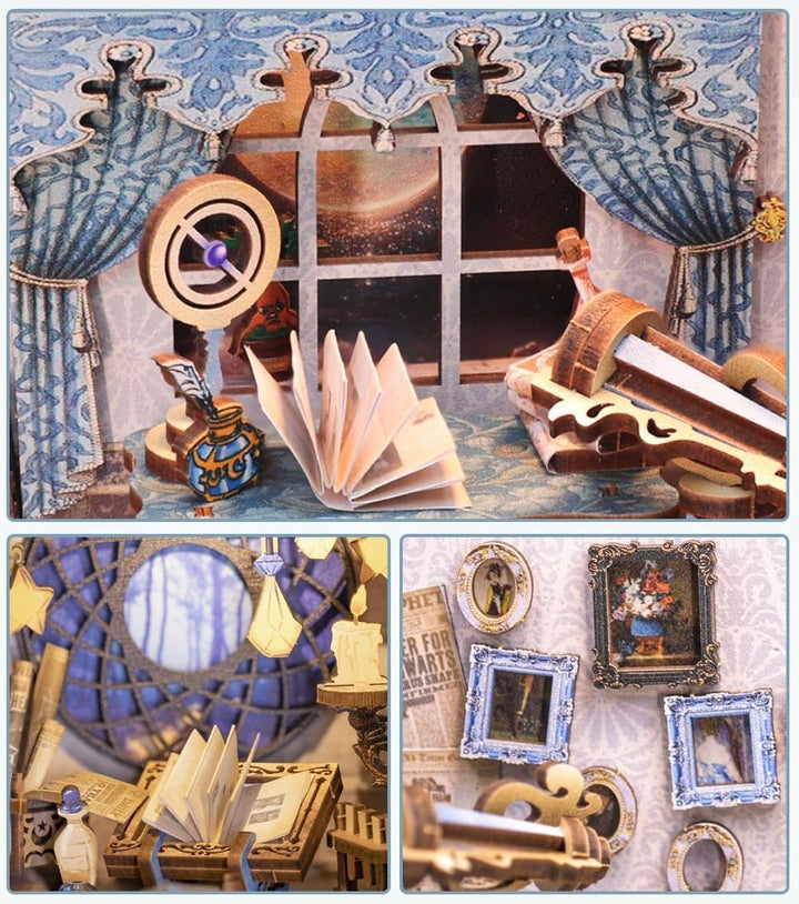 CUTEBEE Book Nook Kit mit Staubschutzhülle–DIY Puppenhäuser Miniatur Haus Kit mit LED-Licht,Booknook