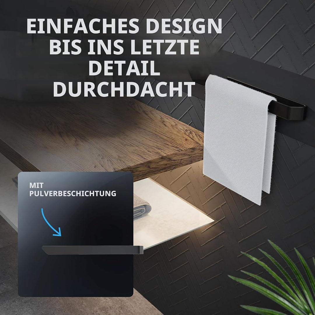 Handtuchhalter Svenskoya Schwarz aus gebürstetem Aluminium | zum Kleben | 40cm | modernes Schlichtes