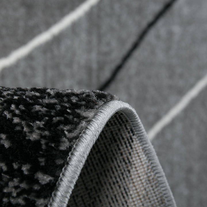 VIMODA Teppich kurzflor Geometrisches Kurven Muster Meliert Grau Anthrazit für für Wohnzimmer, Schla