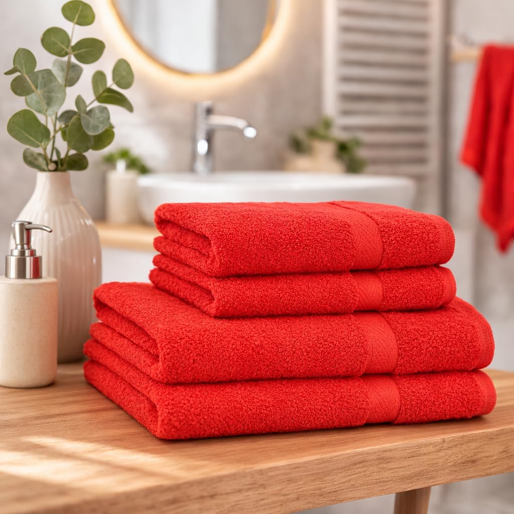 Betz 4-TLG. Handtuch-Set Premium 100% Baumwolle 2 Duschtücher 2 Handtücher Farbe rot, Rot