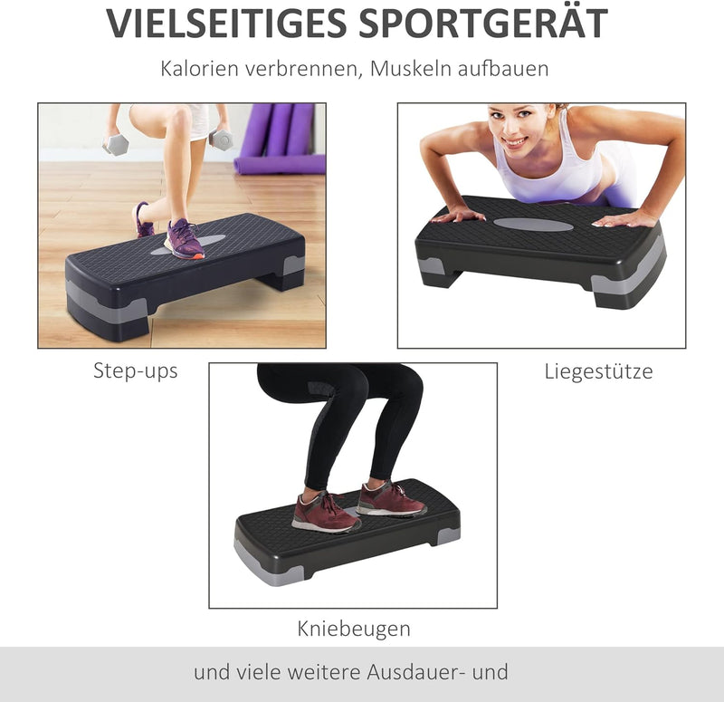 HOMCOM Steppbrett Aerobic Fitness Heimtrainer Stepper 2-stufig höhenverstellbar(10/15 cm) geeignet f