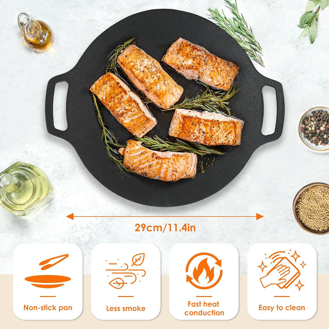 Buachois Grillpfanne, Ø29 cm/11.4 Zoll Koreanische Grillplatte, Outdoor BBQ Runde Pfanne mit Antihaf
