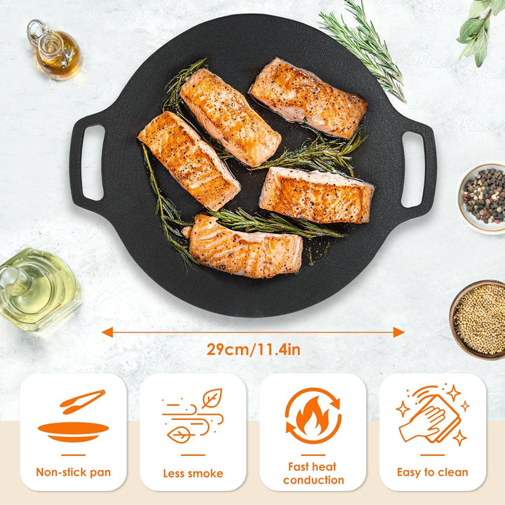 Buachois Grillpfanne, Ø29 cm/11.4 Zoll Koreanische Grillplatte, Outdoor BBQ Runde Pfanne mit Antihaf
