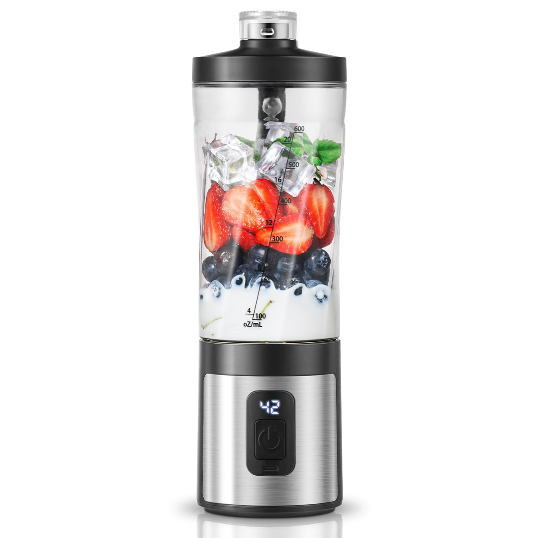 AMZCHEF Tragbarer Mixer 600ml - Smoothie Maker mit 6 Klingen,120W Motor Mixer to Go, 6000mAh -15 Zyk