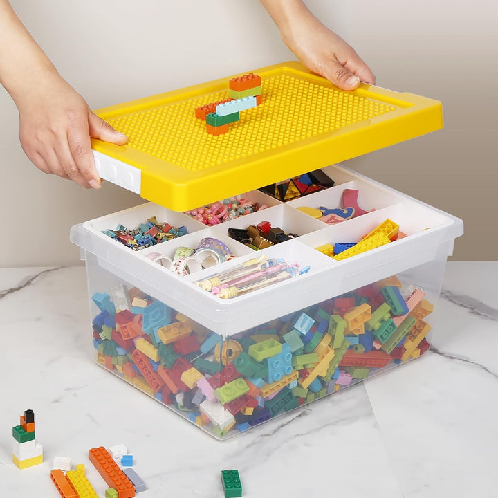 Aufbewahrungsbox Spielzeug mit Deckel & AbnehmbaresTablett & Bauplatte,Spielzeug Box aus PP,Aufbewah
