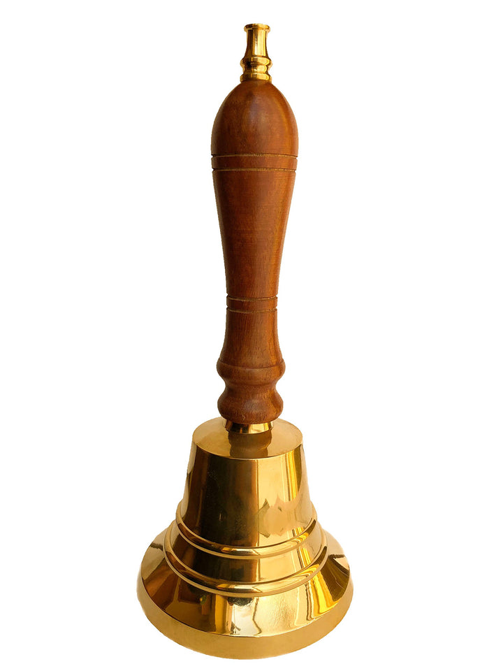 Tischglocke aus Messing mit Holzgriff, 18 cm hoch - Hängend, Gold, Klassisch, Weihnachten