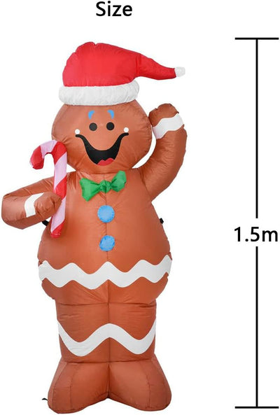 150CM Aufblasbarer Lebkuchenmann, Lebkuchen Schneemann mit LED Leuchten, Halten eines aufblasbaren S