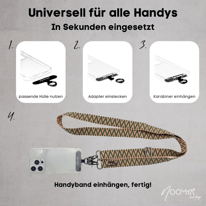 NOOMYA breite Handykette – Handyband universal zum Umhängen mit Adapter, Handy Band verstellbar & ab