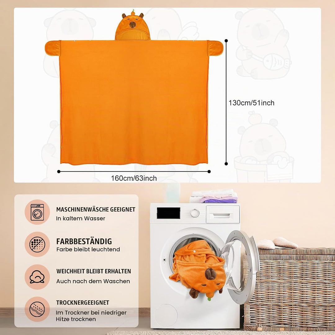 MSISILY Tragbare Decke Hoodie Kuscheldecke Mit Ärmeln, Decke Zum Anziehen Grosse Capybara Decke Gesc