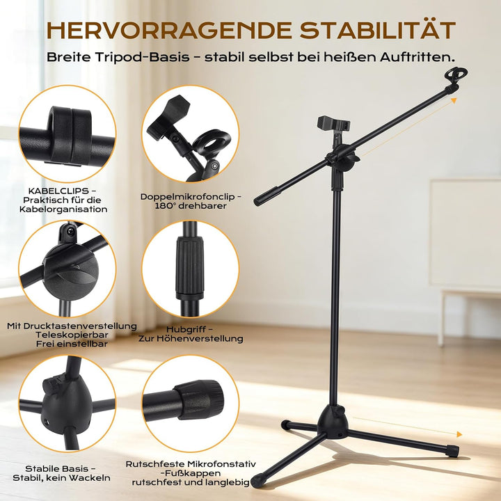 Doppeltes Mikrofonständer-Set mit Schwenkarmen – Robuster Halter aus Zinklegierung, tragbar & faltba