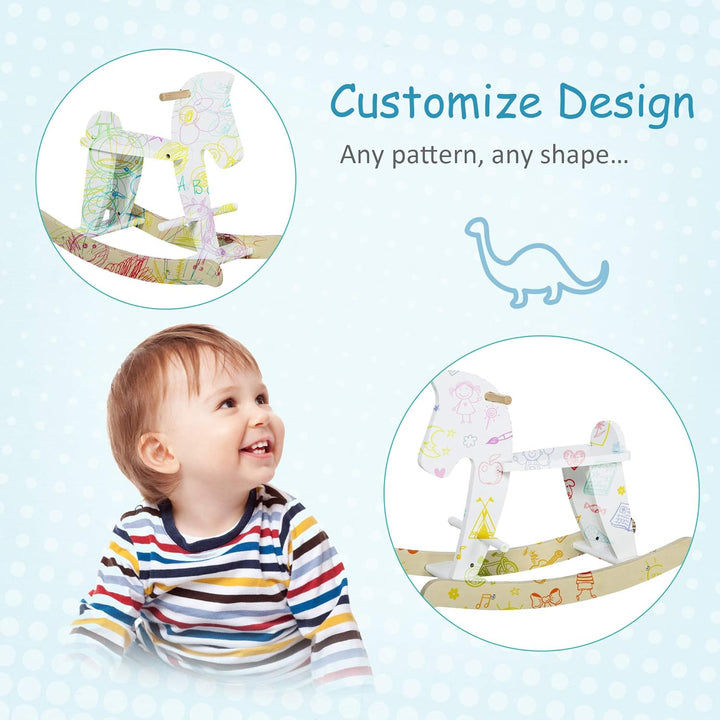 HOMCOM Schaukelpferd aus Holz - Schaukelspiel Holz - Griffe Fussstütze Stopper - MDF Sperrholz Weiss
