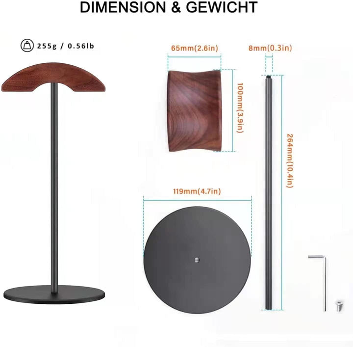 GGF Kopfhörer Ständer Headset Halterung aus Hochwertigem Walnussholz& Aluminium,Headset Ständer mit