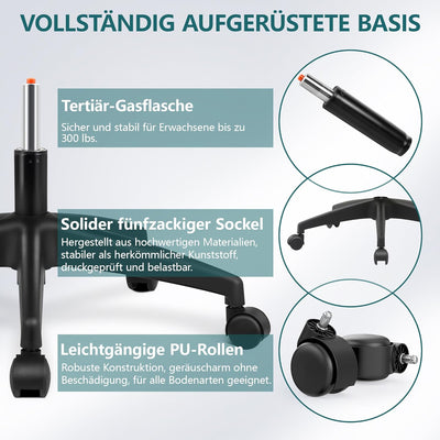 FelixKing Bürostuhl Ergonomischer schreibtischstuhl mit Verstellbarer Kopfstütze, Armlehnen, Lendenw