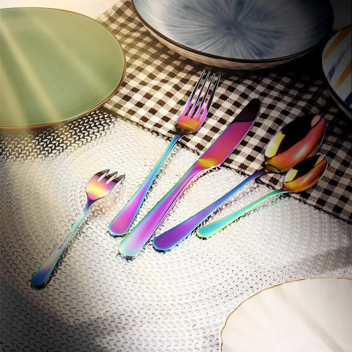 Regenbogen Besteck Set 6 Personen,Multicolor 30 Stück Hochwertiges Edelstahl Besteck Bunt,Messer,Gab