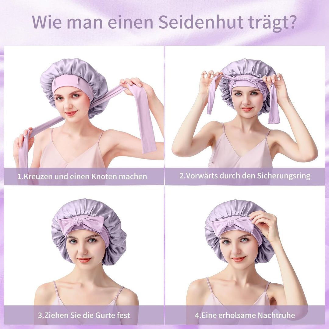 Seidenhaube zum Schlafen, Schlafhaube Seide aus 100% Maulbeerseide, 22 Momme Bonnet Seide Doppellagi