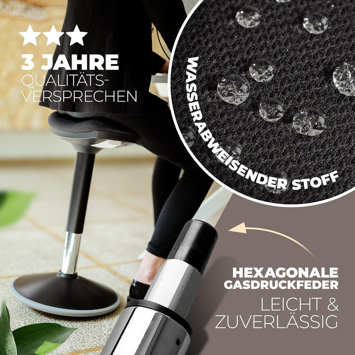 Ergonomischer Bürohocker [2 Sitzpositionen] höhenverstellbarer Sattelhocker [43–63 cm] Sitzhocker fü