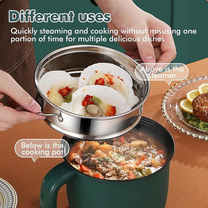 Elektrische Hot Pot Topf mit Dampfgarer, 1.5L Kleiner Elektrischer Kochtopf, 220V Mini Antihaft Mult