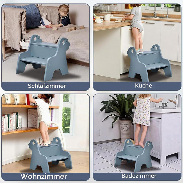 Tritthocker für Kinder - 2-Stufig Hocker Kinderschemel, mit Antirutschmatte und Griff, Multifunktion