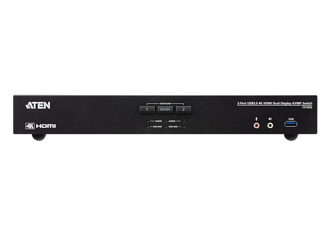 ATEN CS1842 2-Port True 4K HDMI Dual-View KVM Switch mit Audio & USB 3.0Hub, schwarz