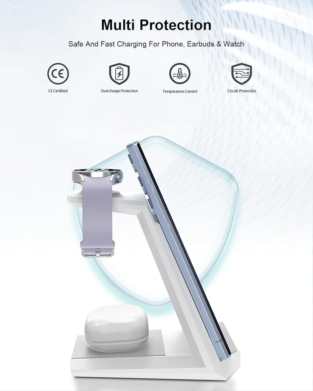 Induktive Ladestation für Samsung，ADADPU Kabelloses Ladegerät 3 in 1 Kompatibel für Galaxy Watch 8/7