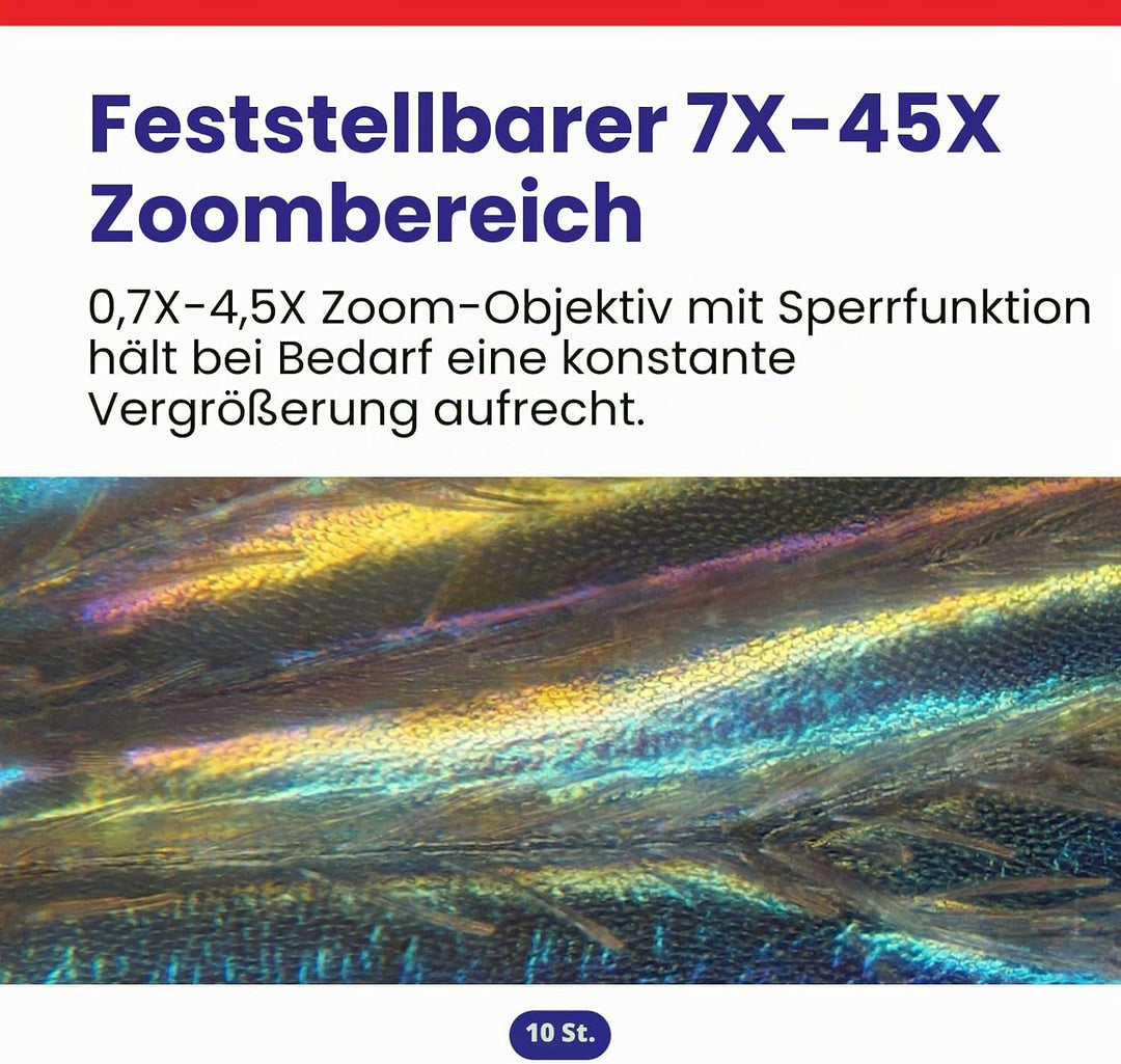 AmScope SM-4NTP Simul-Fokales Stereo Lockable Zoom Mikroskop auf Doppelarm-Auslegerständer, 7X-45X,