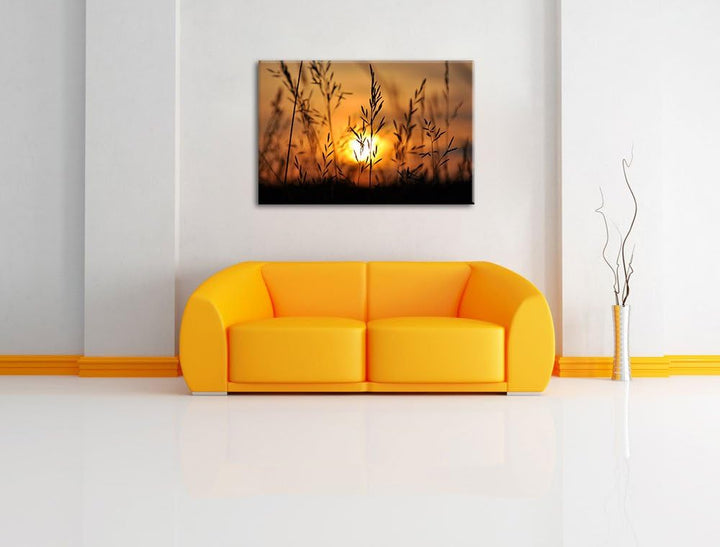 Gras bei Sonnenuntergang Format: 100x70 auf Leinwand, XXL riesige Bilder fertig gerahmt mit Keilrahm