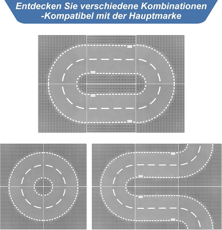Mlikero 6 Strassenplatten Kompatibel mit Klassische Bausteine, 25.5 * 25.5cm Strasse Platten, Strass