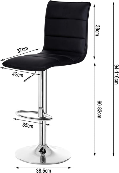 WOLTU 4er Set Barhocker Design Stuhl Drehstuhl mit Rücklehne，stufenlose Höhenverstellung, verchromte
