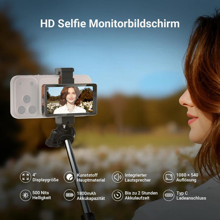 NEEWER 4" Monitor Selfie Handy Vlogging kompatibel mit iPhone, 500nit 1080x540p, kabelloser Monitor