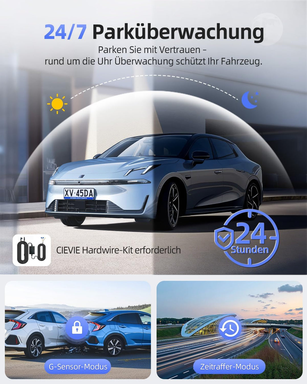 4K Dashcam Auto Vorne Hinten mit GPS 5GHz WiFi, Dual Dashcam 1,5″ IPS Display, Auto Kamera mit 64GB