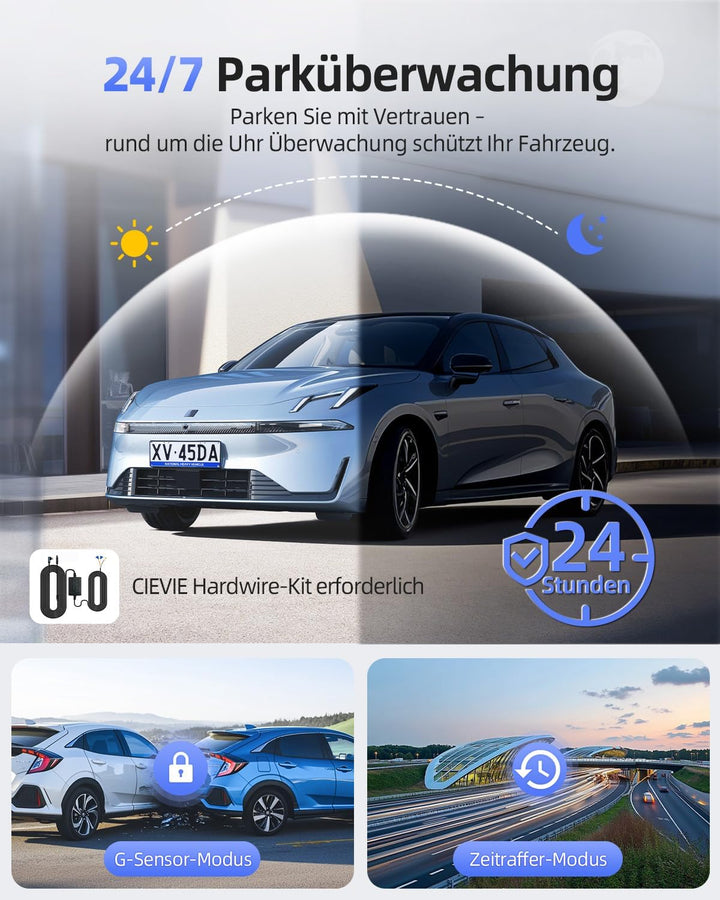 4K Dashcam Auto Vorne Hinten mit GPS 5GHz WiFi, Dual Dashcam 1,5″ IPS Display, Auto Kamera mit 64GB