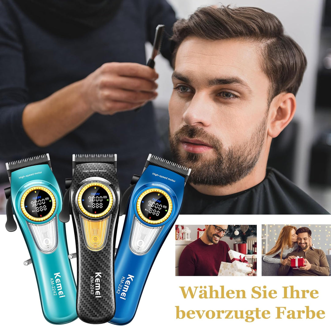 KEMEI 2242 Professionelle Haarschneidemaschine für Männer, Kabellose Friseurschermaschine mit LED-An