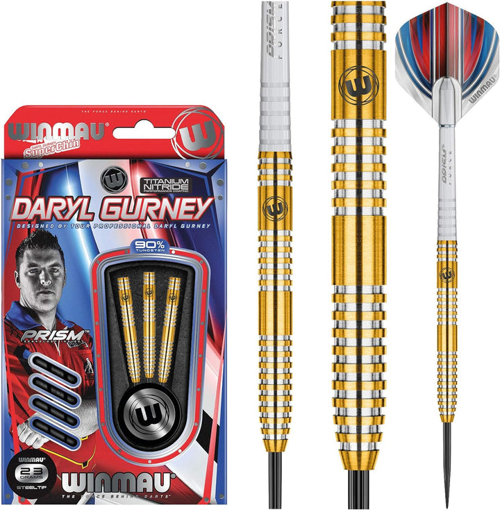WINMAU Daryl Gurney Gold Wolfram Stahl Spitzen Darts - Titan Nitrid Beschichtung Neu 23g, 23g