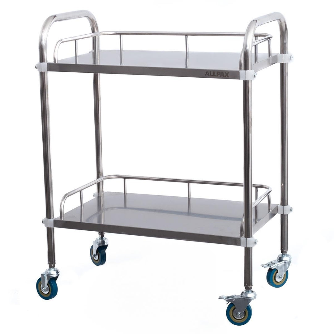 Allpax Labor-Rollwagen aus Edelstahl mit 2 Ablagen und Lenkrollen, 600 x 400 x 860 mm, 100 kg Tragfä