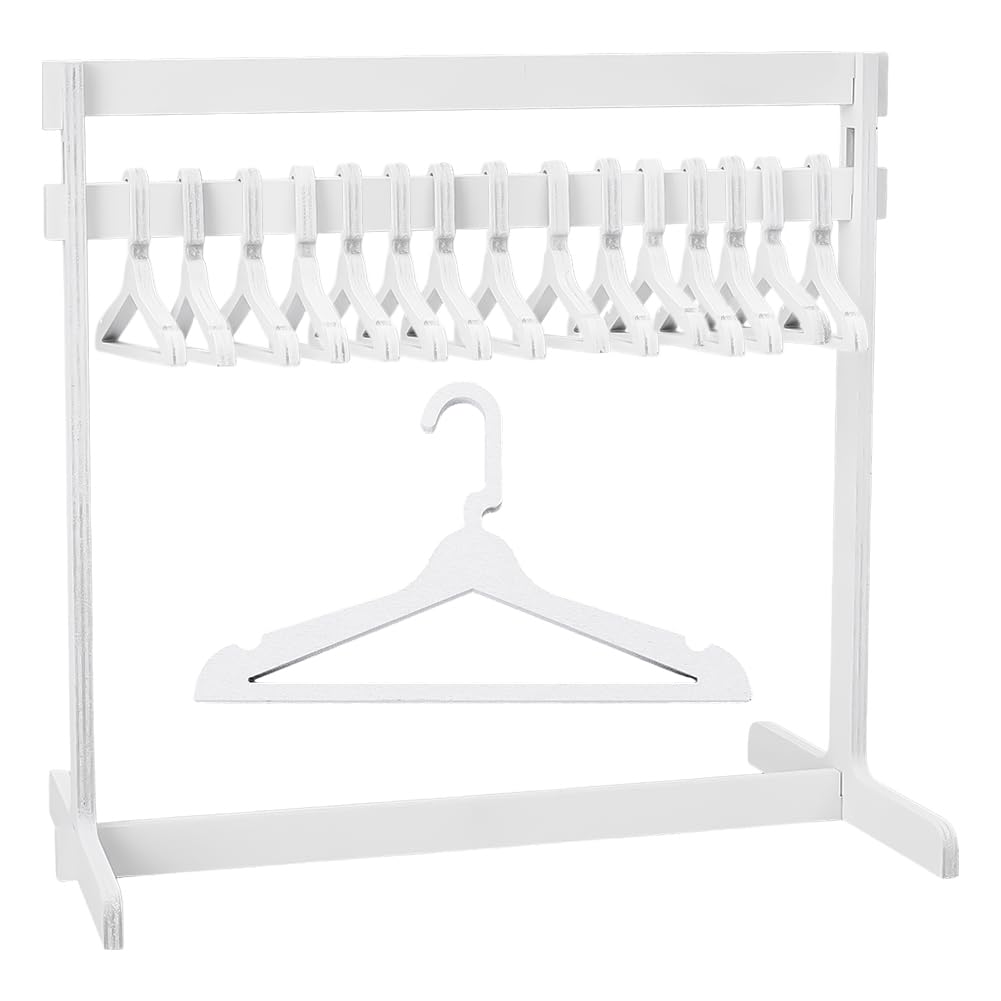UNICRAFTALE 1 Set 30cm Puppenkleiderständer 15 Kleiderbügeln Holz Kleiner Puppenkleiderständer Weiss