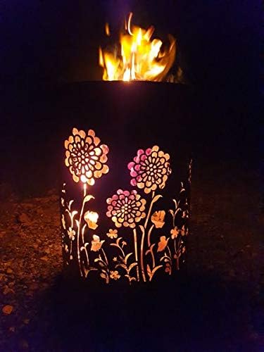 TiKo-Design Feuertonne - Lagerfeuertonne - Feuerkorb mit Flower Power Motiv – Verleihen Sie Ihrem Ga