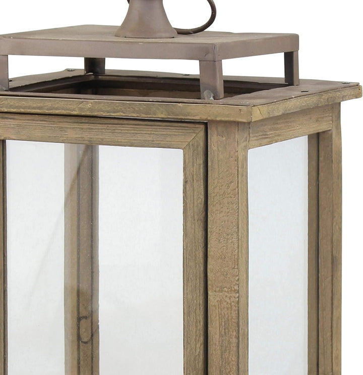Stonebriar 18 Inch Rustic Wooden Hurricane Candle Lantern with Handle, Metal, Brown, 17.5", 17.5"