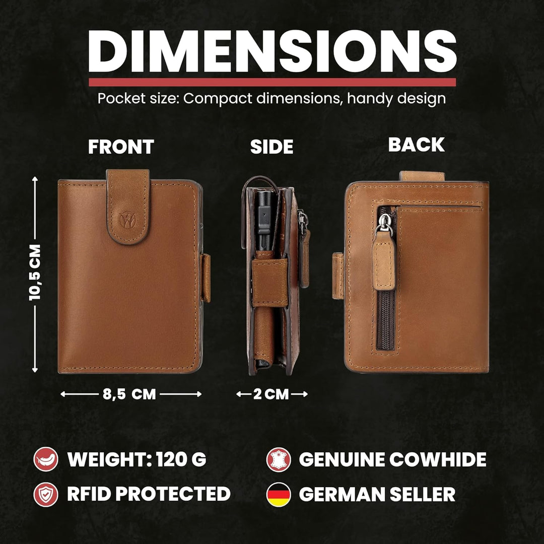 WillFire® MagFlap | Geldbörse Herren | Extra Schlüsselanhänger | Leder Kartenetui für 10-12 Karten |