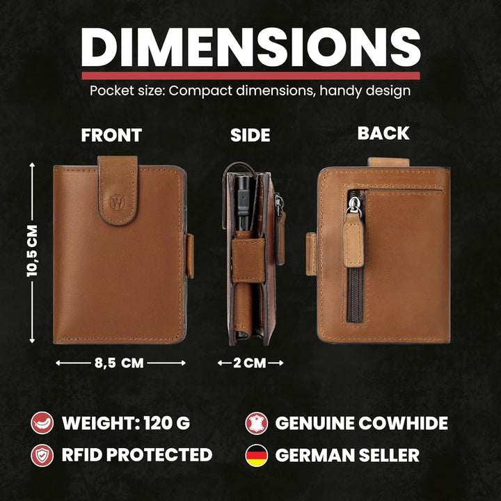 WillFire® MagFlap | Geldbörse Herren | Extra Schlüsselanhänger | Leder Kartenetui für 10-12 Karten |